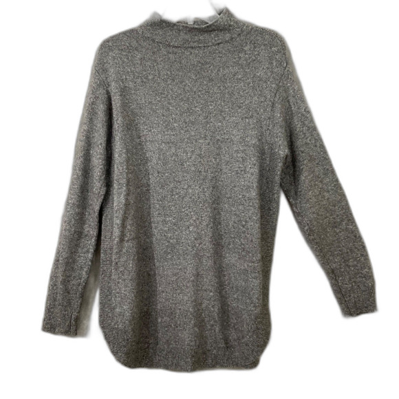 Chico's Tunic  Mock Neck Sweater size M heather gray Cotton Blend Rounded Hem - Picture 1 of 13